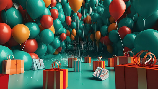 节日购物盛宴 气球礼物和袋子琳琅满目