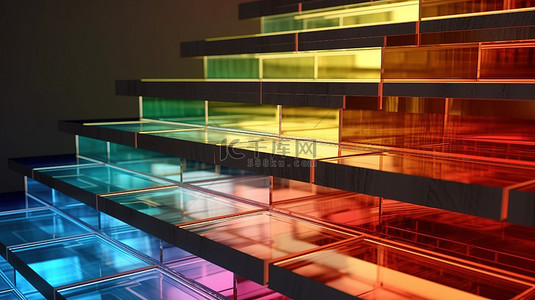 令人惊叹的 3D 渲染中充满活力的玻璃楼梯