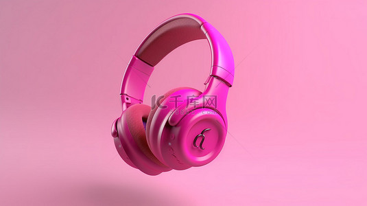 乐队海报背景图片_问号和粉红色耳机的 3d 渲染插图