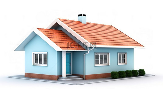 白色背景上修剪的小房子的 3d 渲染