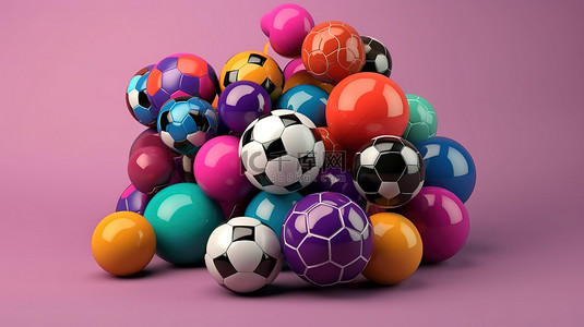充满活力的运动球，采用 3D 简约设计，具有现代风格的孤立物体