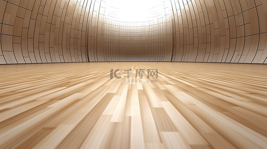 白色背景上有线条的木制篮球场地板的 3D 渲染