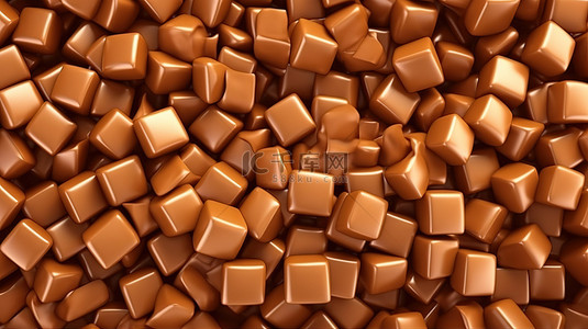 涂有红糖的方形巧克力糖的 3D 插图