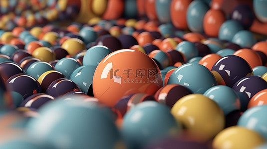 具有抽象形状的 3D 渲染多彩球体的简约设计