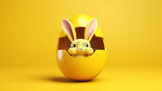 复活节背景图片_复活节兔子蛋 3D 渲染的复活节彩蛋，在充满活力的黄色背景上有可爱的兔耳朵