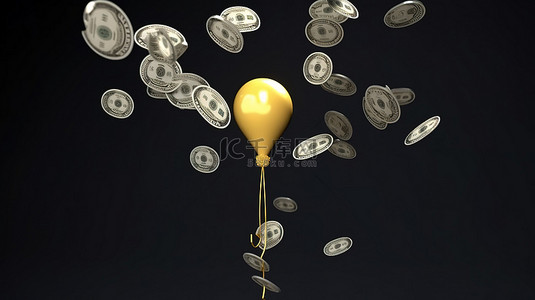 带有美元符号的通货膨胀气球插图将硬币升上天空