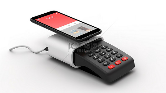 购物扫码支付背景图片_支付终端和手机的白色隔离 3D 插图