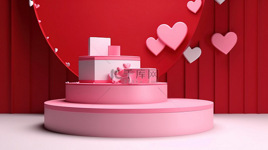 浪漫心背景背景图片_3D 情人节讲台渲染了展示产品的抽象舞台