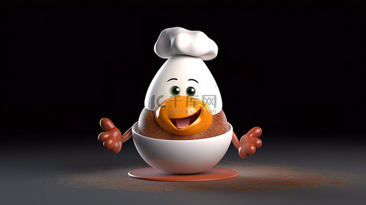动画创意背景图片_鸡蛋厨师烹饪图标的独特 3D 渲染