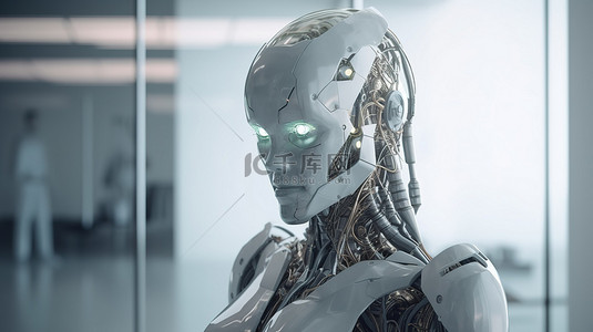 模特背景图片_办公室束缚女性机器人或机器人 3D 渲染