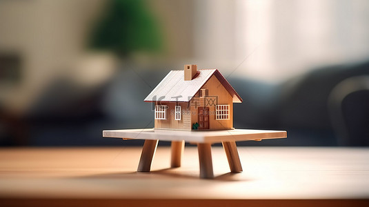 木桌体现了 3D 渲染的家庭隔离概念