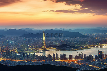 南山松背景图片_从首尔天际线欣赏首尔海景 首尔天际线