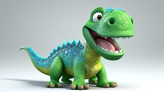 侏罗纪背景图片_孤立的可爱俏皮恐龙角色的 3D 插图