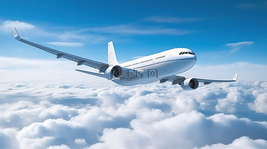 用于跨大西洋旅行的高容量长途客机的 3d 插图