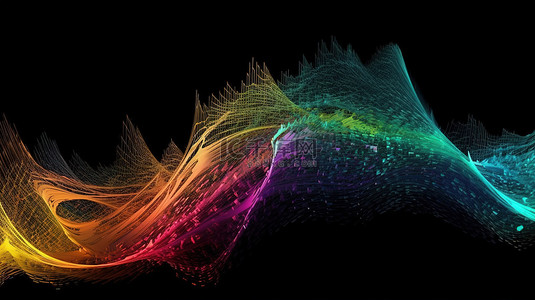 全球網絡背景图片_流体运动中的彩虹色数字粒子 3d 再现
