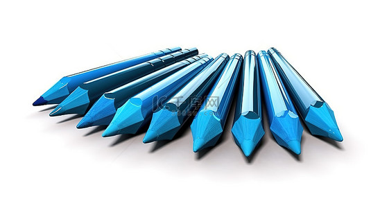 在白色背景上隔离的 3D 插图中的青色铅笔
