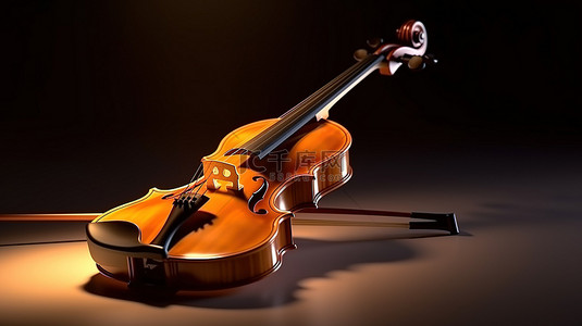 优雅黑暗的工作室中一把孤独的小提琴和弦的 3D 渲染