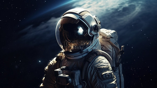 插图海报设计，以 3D 渲染太空艺术中的宇航员为特色
