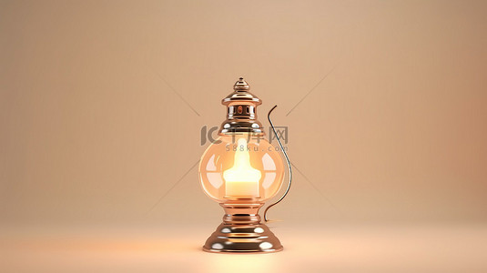 古代的油灯背景图片_具有白色和米色背景的 3D 渲染环境中的传统油灯