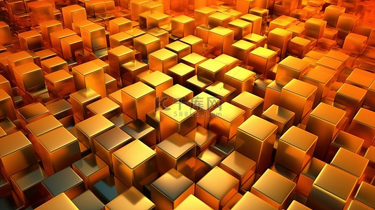 具有橙色和金色渐变 3D 立方体的抽象背景