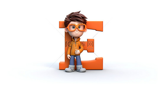 字符 e 单独站立在白色背景上的 3d 插图