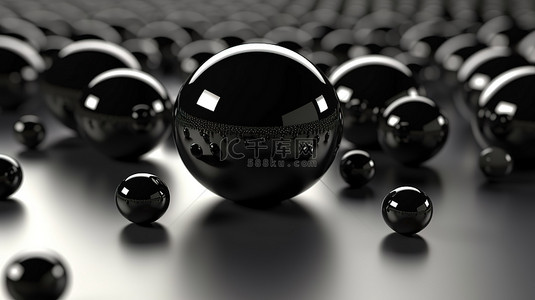 彩色科技光背景图片_深色背景上黑色球体的单色 3D 渲染插图