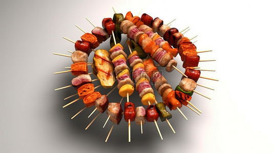 肉类食品背景图片_烤架上烧烤串的 3d 渲染