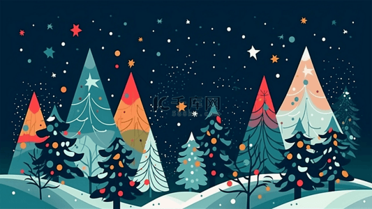 雪花浪漫雪花背景图片_圣诞节白色精美雪花卡通树林