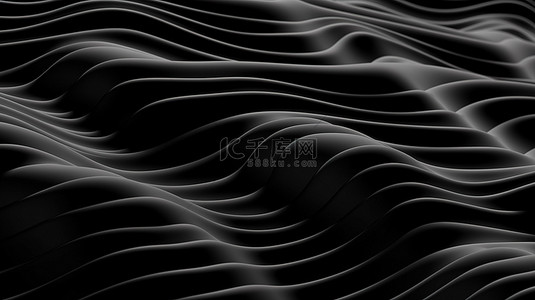 几何黑色波浪条纹背景的 3d 渲染