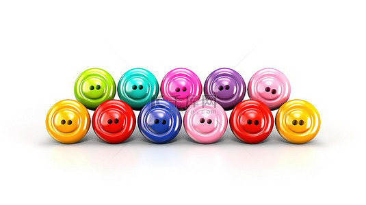 充满活力的按钮集彩色糖果隔离在白色背景上令人惊叹的 3D 插图聪明人和彩虹糖果