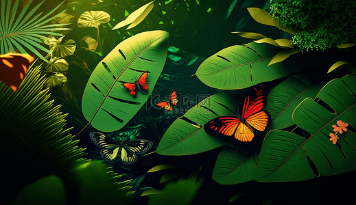 绿色植物蝴蝶自然背景
