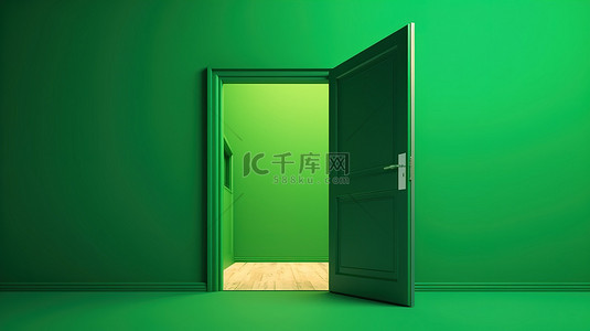 想象一个绿色的敞开的门 3d 渲染
