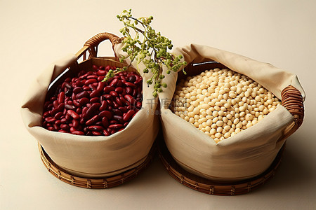致最好的你背景图片_中国最好的豆子，装在篮子里，有两个木篮