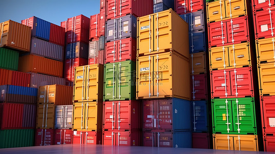 航运物流背景图片_国际物流和进出口业务的货物集装箱 3D 渲染