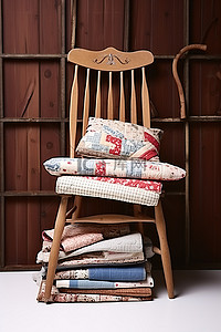 手工面晒面图背景图片_手工制作的乡村绗缝椅子，上面堆放着熨衣板
