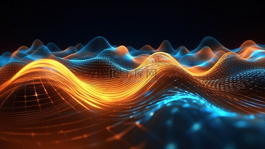 数字波技术抽象背景动画的未来 3D 渲染