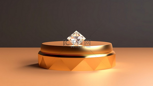 豪华黄金讲台上闪亮钻石的 3D 渲染