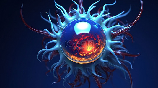 动画牡丹背景图片_深蓝色抽象球体的三维插图，触手在水滴中出现和旋转
