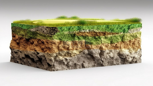 高尔夫球场土壤地质横截面的 3d 插图