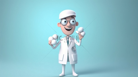 医生医院卡通背景图片_医疗保健概念 3d 卡通医生拿着药丸