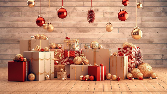 圣诞快乐背景图片_3d 渲染 christmas Decor 插图