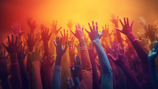 手掌的手势背景图片_三维渲染举起双手作为自由的象征