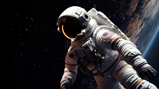 卡通的宇宙背景图片_穿着 3d 太空服的火箭宇航员