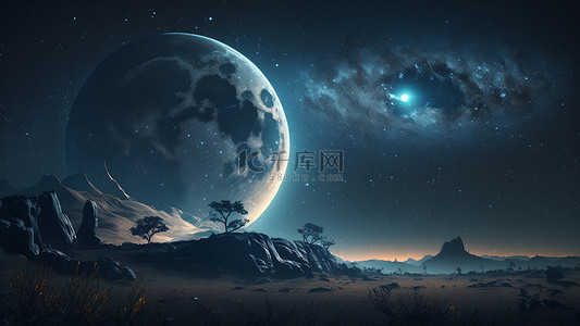 人类月球背景图片_月球星空野外美丽背景
