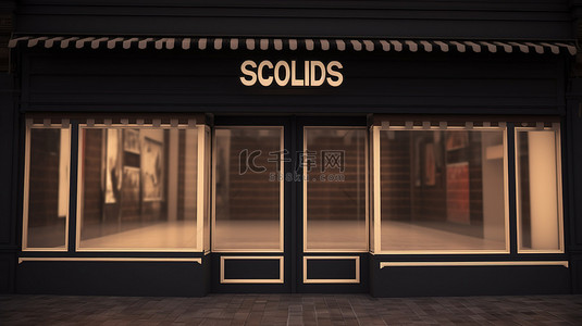 关闭的商店 3D 渲染，带有落下的百叶窗和道歉标志