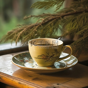 一杯绿茶背景图片_木桌上的一杯绿茶