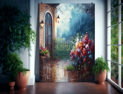 植物阳台背景图片_鲜花雨天的阳台花园花卉背景