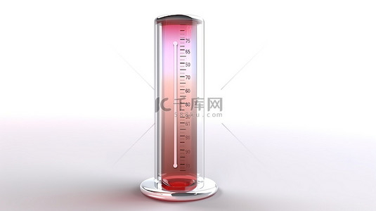 温度温暖背景图片_1 3D 渲染抽象温度计，白色背景上有天气玻璃设计