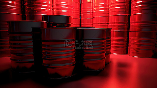 大桶奶茶背景图片_3d 插图中的红色金属工业桶