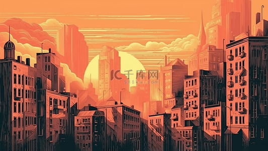 城市黄昏插画